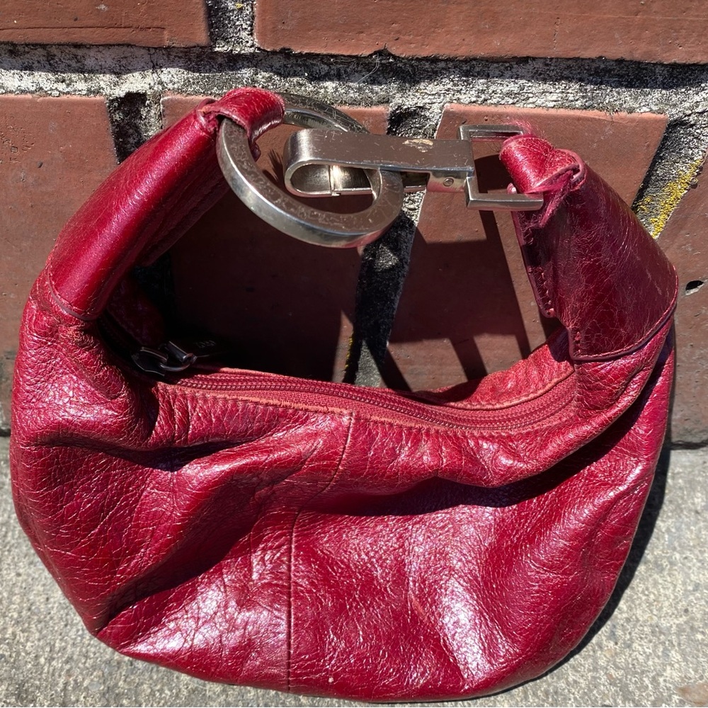 Red Leather Shoulder Bag with Silver Hardware